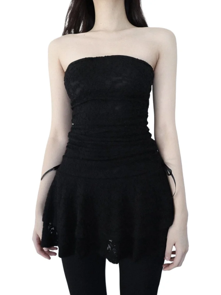 2023 neue Retro Y2K Grunge Süße Kleid Frauen Ästhetischen Sexy Mall Goth Liebsten Hohe Taille Spitze Kleid Elegante Abend Party kleid