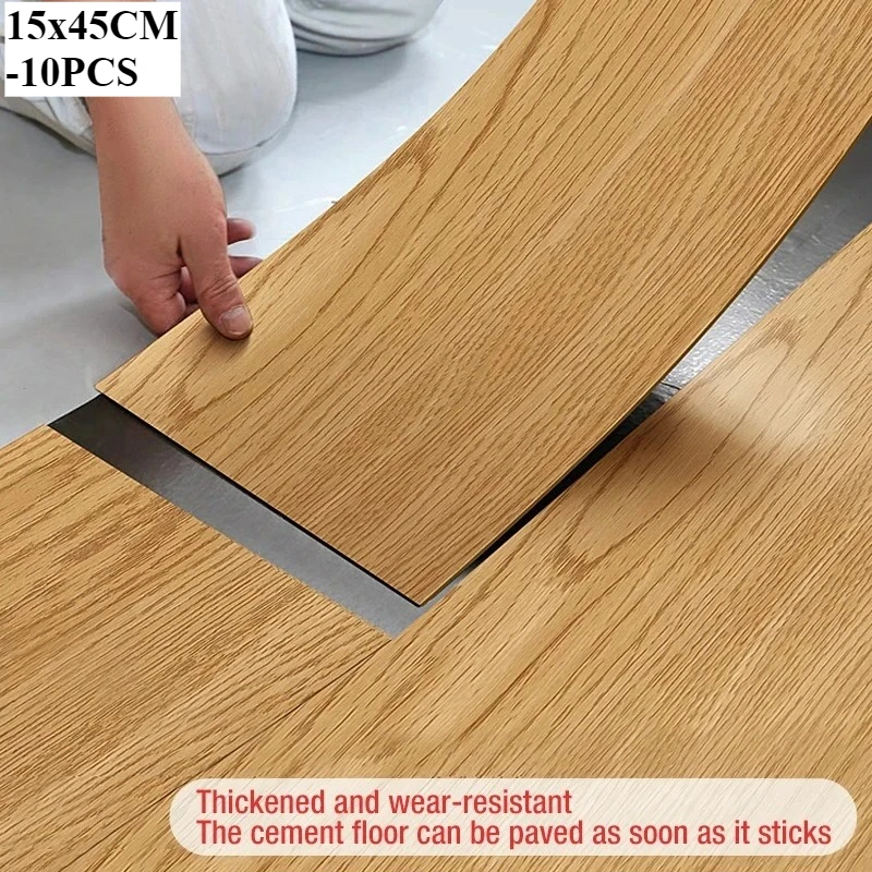 10 Stück 45 x 15 cm PVC-Bodenaufkleber selbstklebende wasserdichte verdickte Wandaufkleber Holzmaserung Boden Wohnzimmer Heimdekoration Image