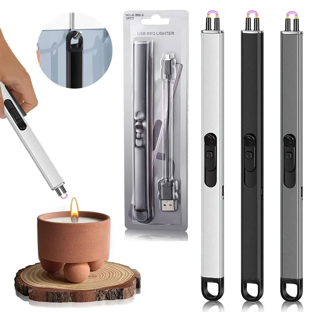 3PCS USB Elektrische Feuerzeuge Winddicht Arc Feuerzeug Lange Griff Sicherheit Schalter Rauchen Feuerzeug für BBQ Kerze Küche Verwenden Image