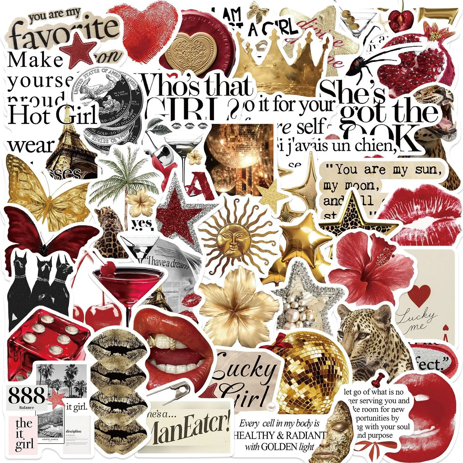 50PCS Goldene Rote Retro Ästhetische Aufkleber DIY Telefon Gitarre Laptop Notebook Koffer Wasser Flasche Wasserdichte Aufkleber Aufkleber Spielzeug Image