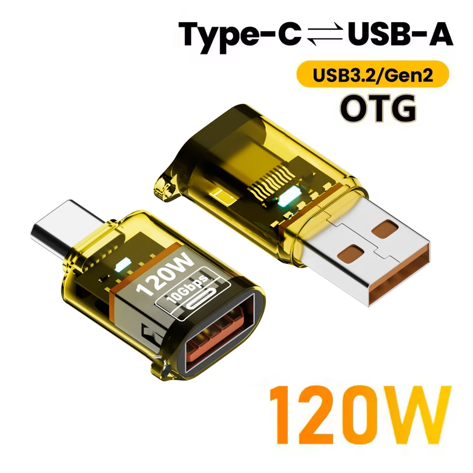 120 W Typ C auf USB 3.2 OTG-Adapter, USB-Buchse auf Typ C-Stecker, Schnelllade-Stromanschluss für PC, Tablet, Xiaomi, Huawei Image