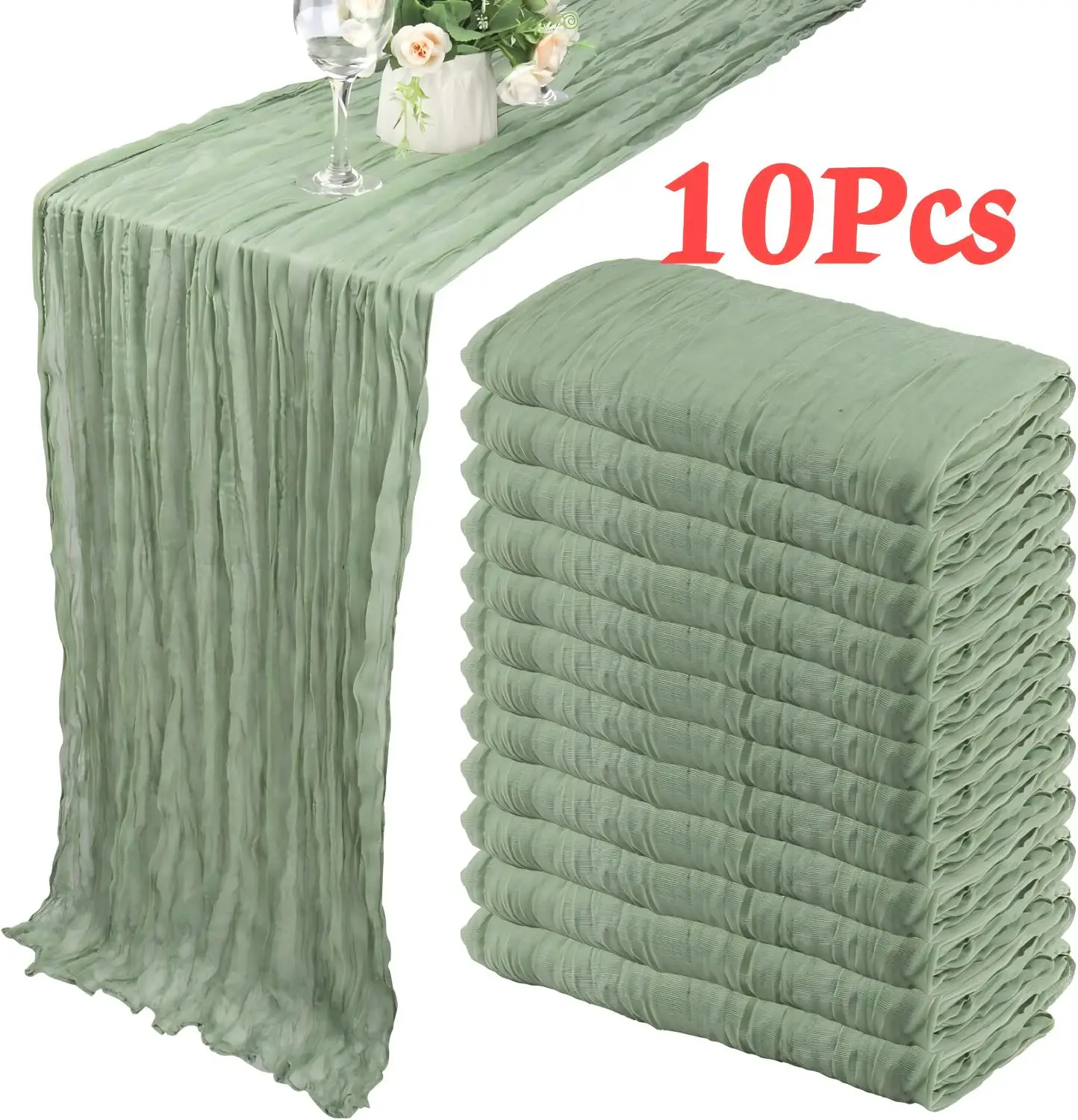10 Stück CheeseCloth Tischläufer, 40 x 270 cm, Boho-Gaze-Stoff, rustikal, durchsichtig, für Hochzeit, Brautparty, Party, Bankett Image