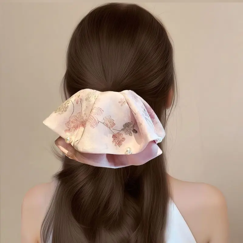 1 Stück neue rosa Blumenperlen-Haarspange im chinesischen Stil für Frauen, süß und elegant, minimalistisches Halb-up-Pferdeschwanz-Haar-Accessoire Image