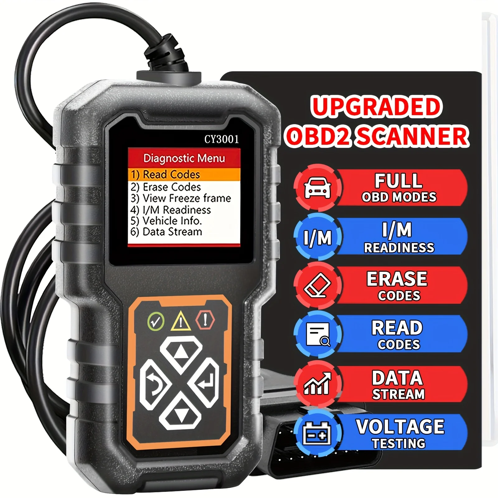 Scanner de Code de voiture, outil de Diagnostic, lecteur de Code, testeur de tension, Scanner de Code de défaut du moteur, testeur de détection de défauts automobile CY3001