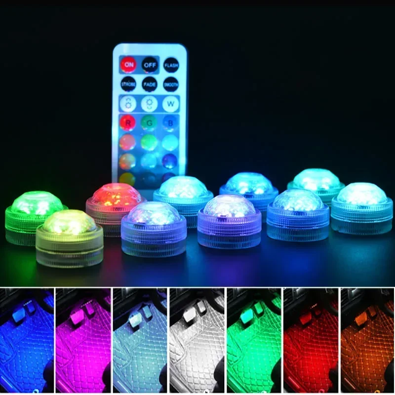 1-10PCS Auto Drahtlose Klebstoff LED Auto Innen Umgebungs Licht Fernbedienung Decor Auto RGB Innen Atmosphäre Licht dekorative Image