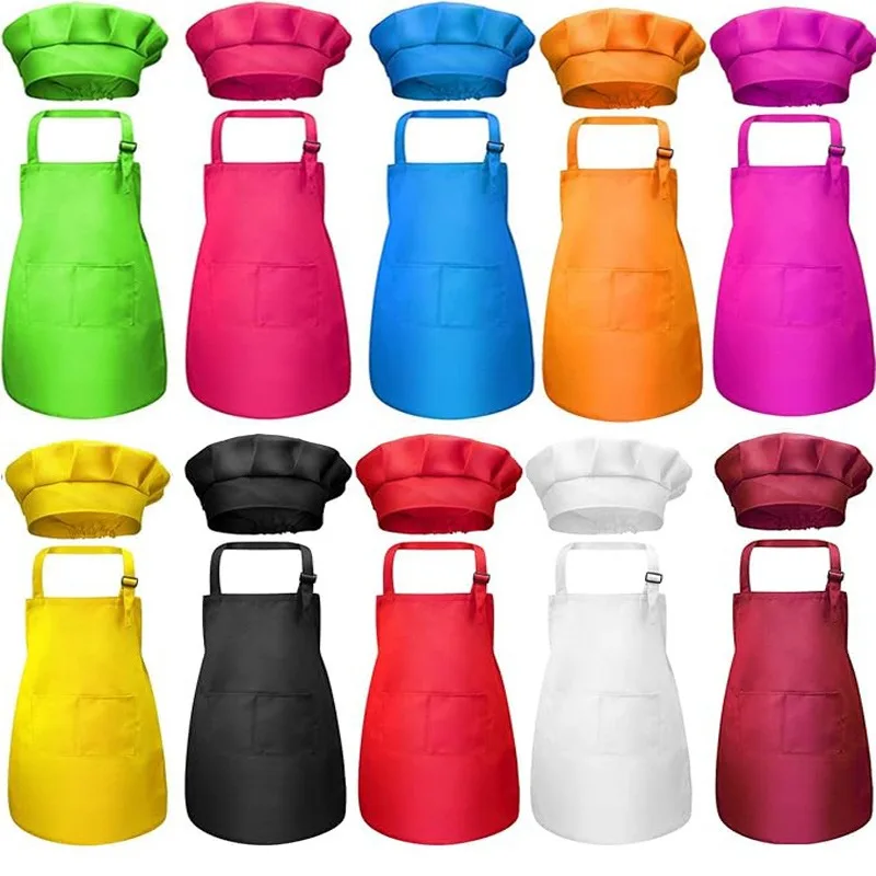 Tablier de Chef pour enfants, pour la cuisine, garçons et filles, ensembles de tablier + chapeaux pour bébé, parfait pour la cuisine, peinture artisanale, cuisine WQ004