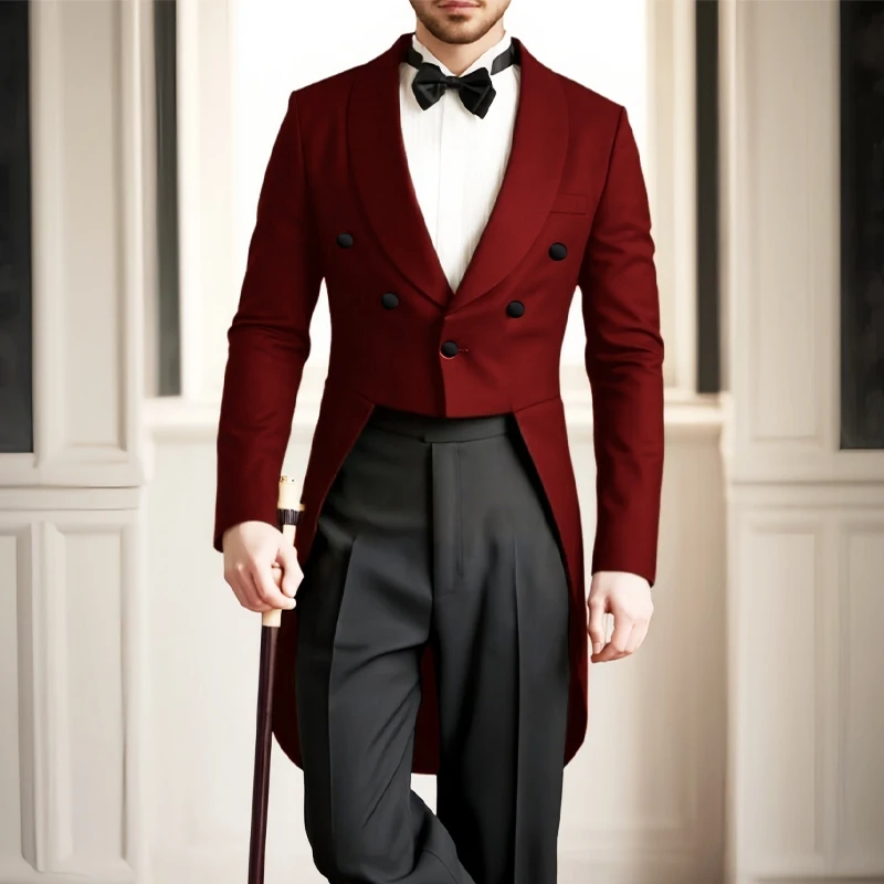 Abito da uomo Elegante Steampunk Vittoriano Frac Abito gotico Blazer Groomsmen Giacca da sposo Feste Pirata Cosplay Cappotto lungo