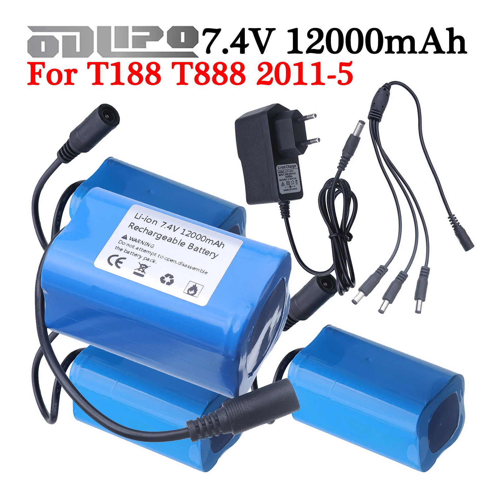 2S2P 7,4 V Akku mit Ladegerät 7,4 V 12000 mAh Li-Ion Akku für T188 T888 2011-5 V007 C18 H18 Fernbedienung Angeln Köder Boot Image