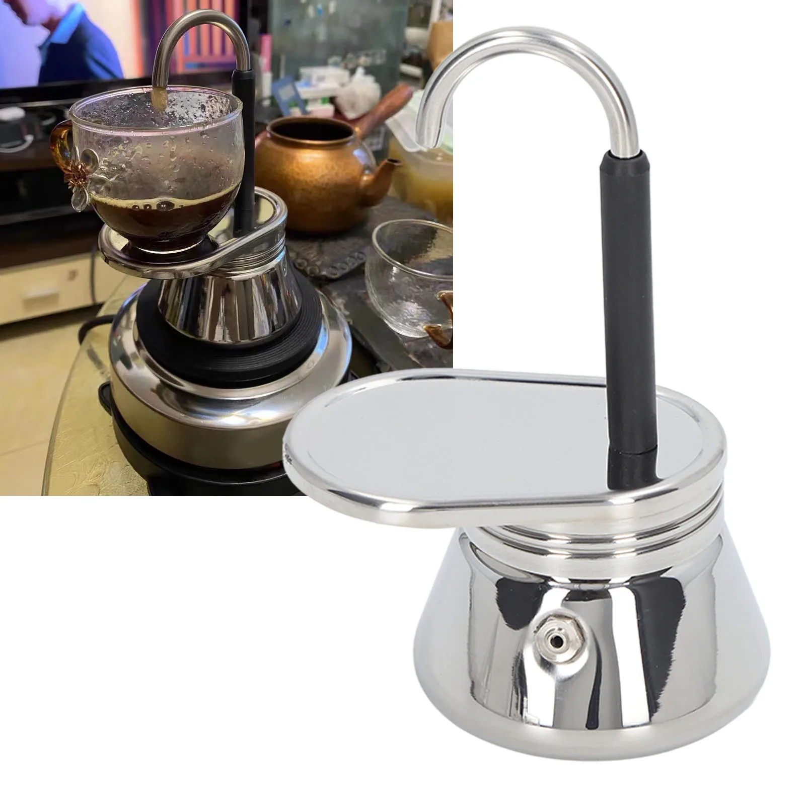 Einzelauslauf für Herd, Moka-Kanne, italienische Kaffeemaschine aus Edelstahl, leicht, praktisch, Kaffeeausrüstung für Zuhause und Reisen Image
