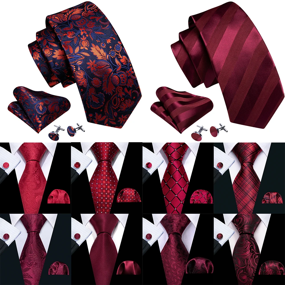 Neuheit rot blau Seide Krawatten für Männer Mode Jacquard Paisley Einst ecktuch Manschetten knöpfe Set Bräutigam Hochzeits feier Business Barry.Wang Image