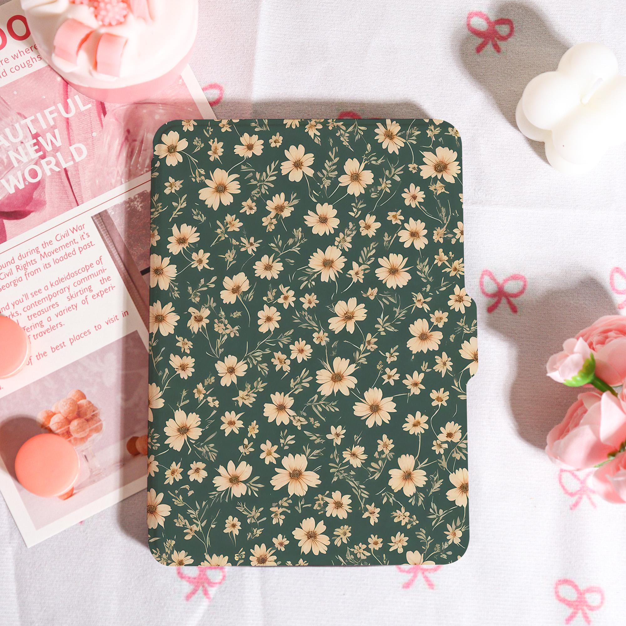 "Custodia Kindle verde floreale con cinturino da polso, custodia Kindle 6/6,8/7\", custodia Kindle Paperwhite 12/11/10, Kindle 12/11/10, custodia Kindle"