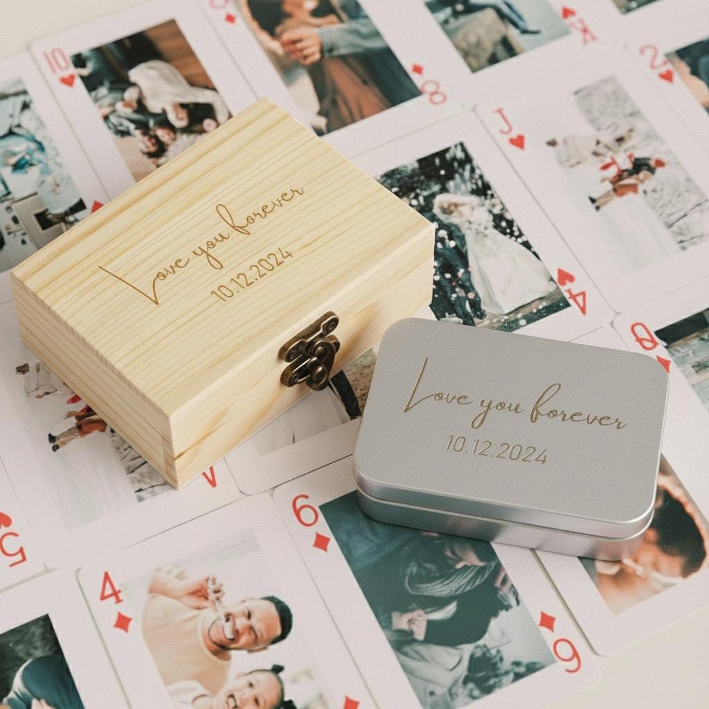 Carte da gioco con foto personalizzate, carte da poker personalizzate con scatola regalo, mazzo di carte con foto personalizzate, regalo di nozze, reg