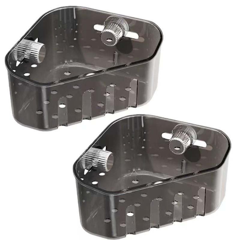 2 Pcs Suction Corner Storage Basket, Sink Corner Organizer, Kitchen Sponge and Cloth Drain Rack, Triangle Suction Storage Shelf, Space-Saving Bathroom and Kitchen Organizer