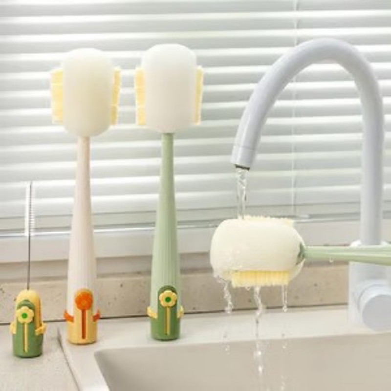 2 Pack 5-in-1 Multi-Function Bottle Cleaning Brush, Long Handle Cup and Thermos Lid Brush, Milk Bottle and Water Bottle Cleaner, Durable Household Kitchen Tool
