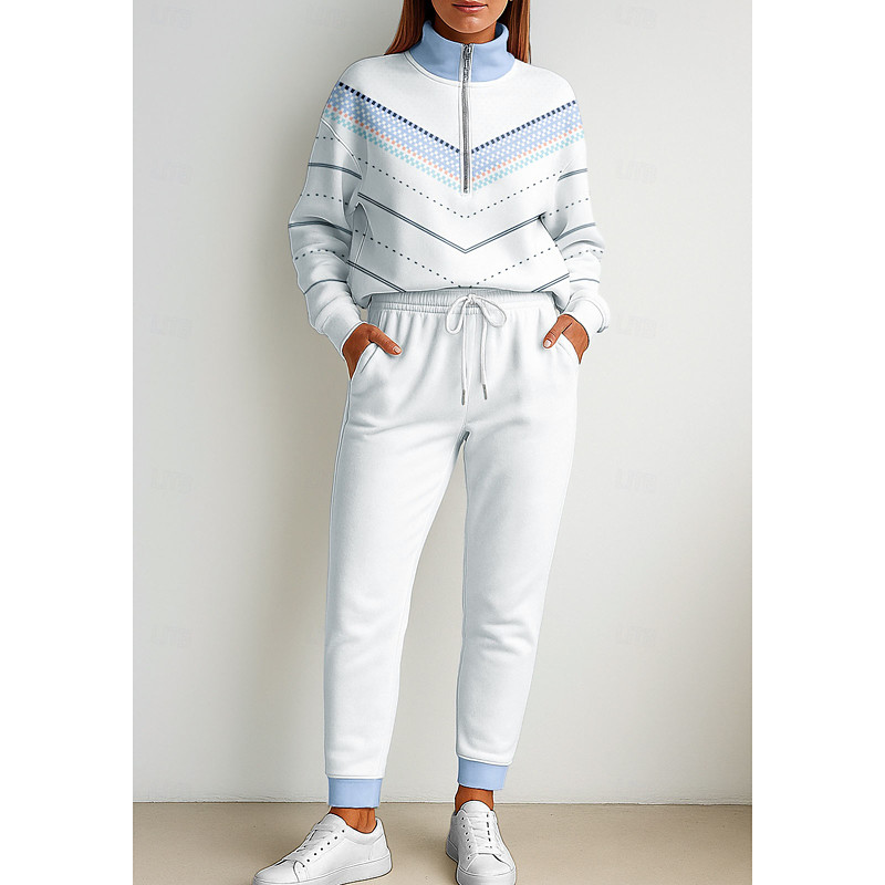 Women's Sweatshirt Tracksuit 2 Piece Tracksuit Baggy Geometric Clothing Suit Fall Winter Black Blue Vocation Outdoor Travel Lightweight Fashion Long Sleeve Sport Activewear Micro-elastic Regular Fit