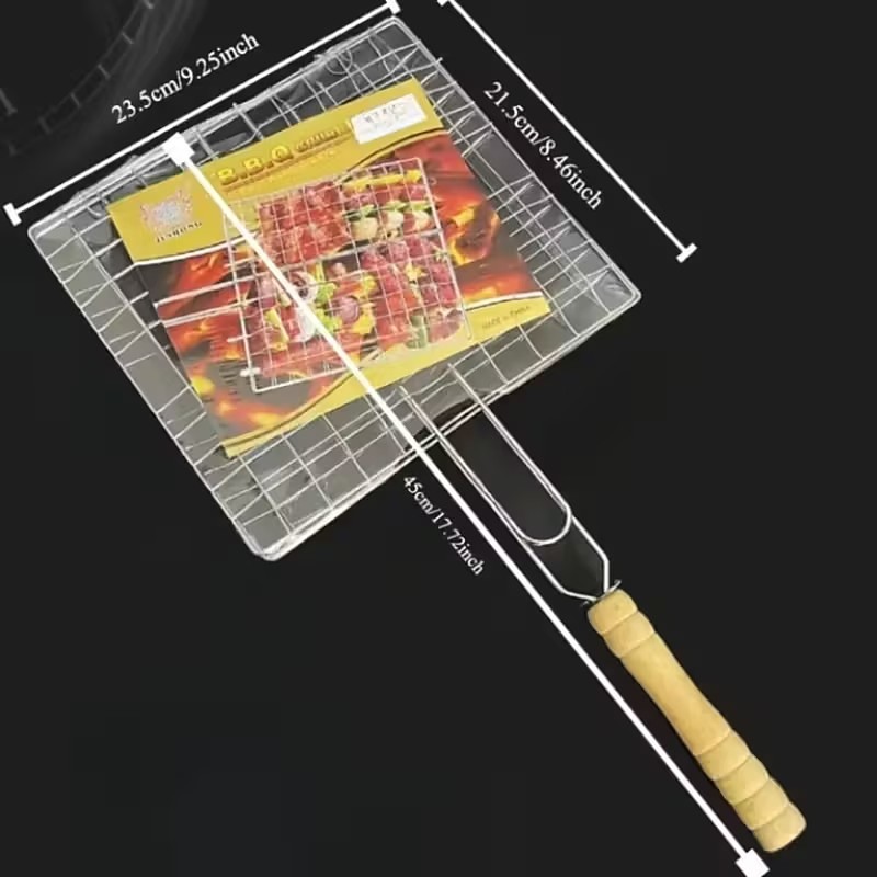 BBQ Grill Basket Sturdy Metal Spatula for Meat, Steak, Shrimp Vegetables, Corrosion-Resistant Outdoor Barbecue Tool, Ideal for Picnic Camping