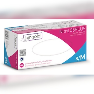 BINGOLD Nitril 35PLUS Einweghandschuhe Nitril-Handschuhe puderfrei Gr M Size 8 Image
