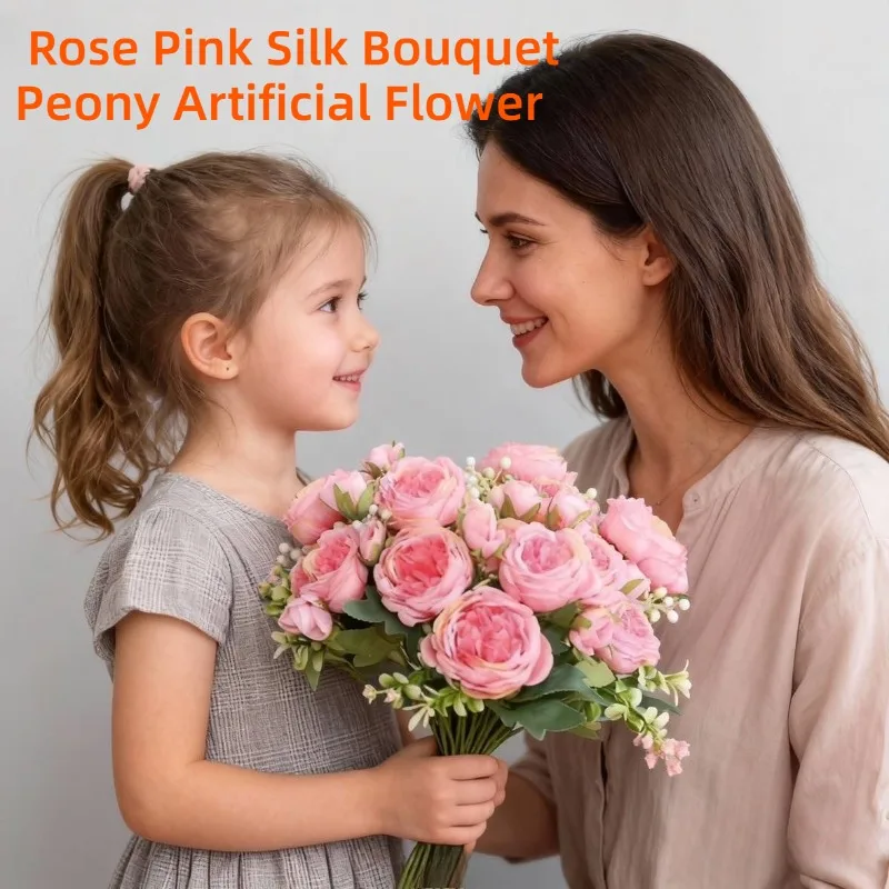 Heißer Verkauf 1 stücke/30 cm Rose Rosa Seide Bouquet Pfingstrose Künstliche Blume 5 Großen Kopf 4 kleine Knospe Mutter der Tag Hause Dekoration Werkzeuge