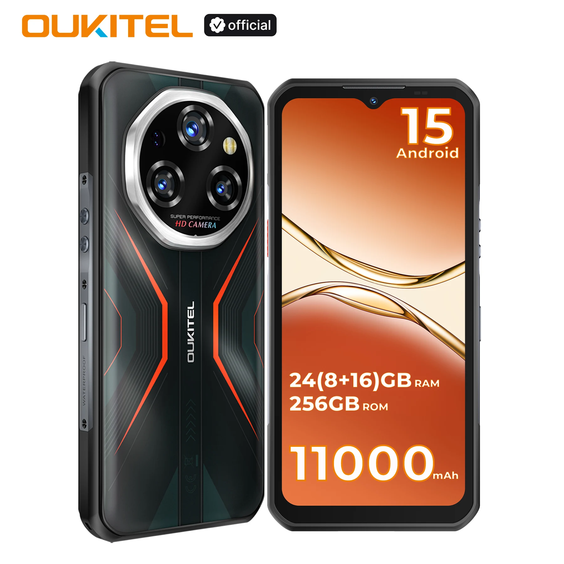 Oukitel WP55 S Rugged Phone 11000mAh Android 15, 6.6'' FHD+ Cellphone 24GB(8+16)+256GB, 64MP Camera NFC Fingerprint Smartphone