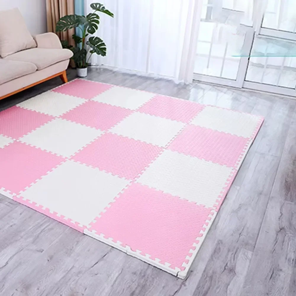 32/64 Stück 30 x 30 cm Schaumstoff-Puzzle-Bodenmatte, einfarbig, Schaumstoff-Spielmatte mit Bordüren, ineinandergreifender Bodenteppich, Kinder-Puzzle-Spielmatte Image