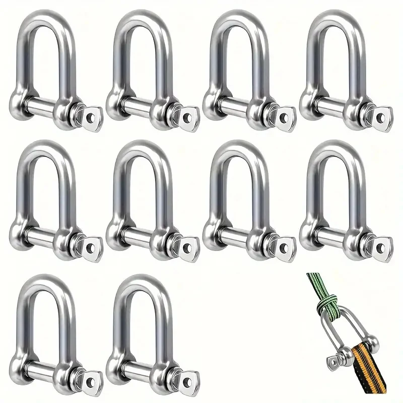 5 Stück D-Schäkel, Titanstahl, robust, mit Schraubstiften für Kettendrahtseil, Heben, Camping Image