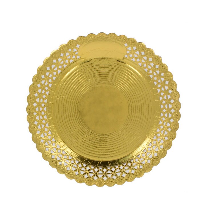 MONOUSO - Pappteller Spitzenpapiere Rund Golden 30 cm (50 Stück) Image