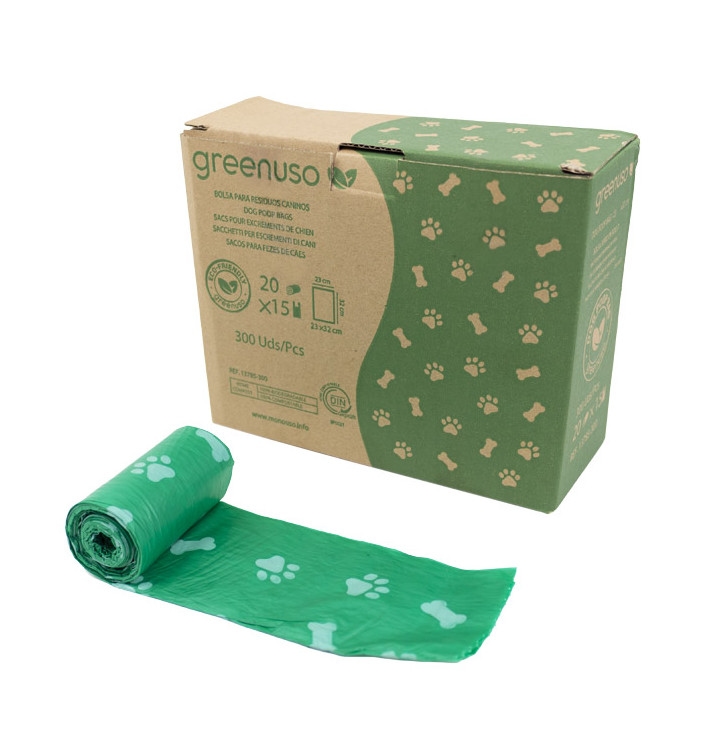 Greenuso MONOUSO - Kompostierbare Tasche 23x32cm Hunde Biologisch abbaubare Rollen R20x15 (300 Stück) Image