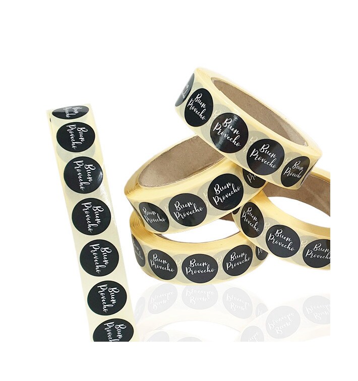 MONOUSO - Etiketten auf Rolle Rund "Buen Provecho" Ø2,5cm (1 Stück) Image