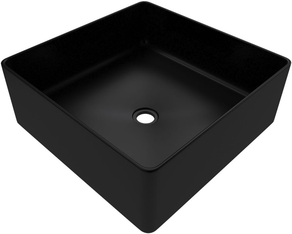 Aufsatzwaschbecken MARWELL, schwarz, B:36,5cm H:13,5cm T:36,5cm, Keramik, Waschtische, 36,5x36,5x13,5 cm, mit Pop-up-Ablaufventil