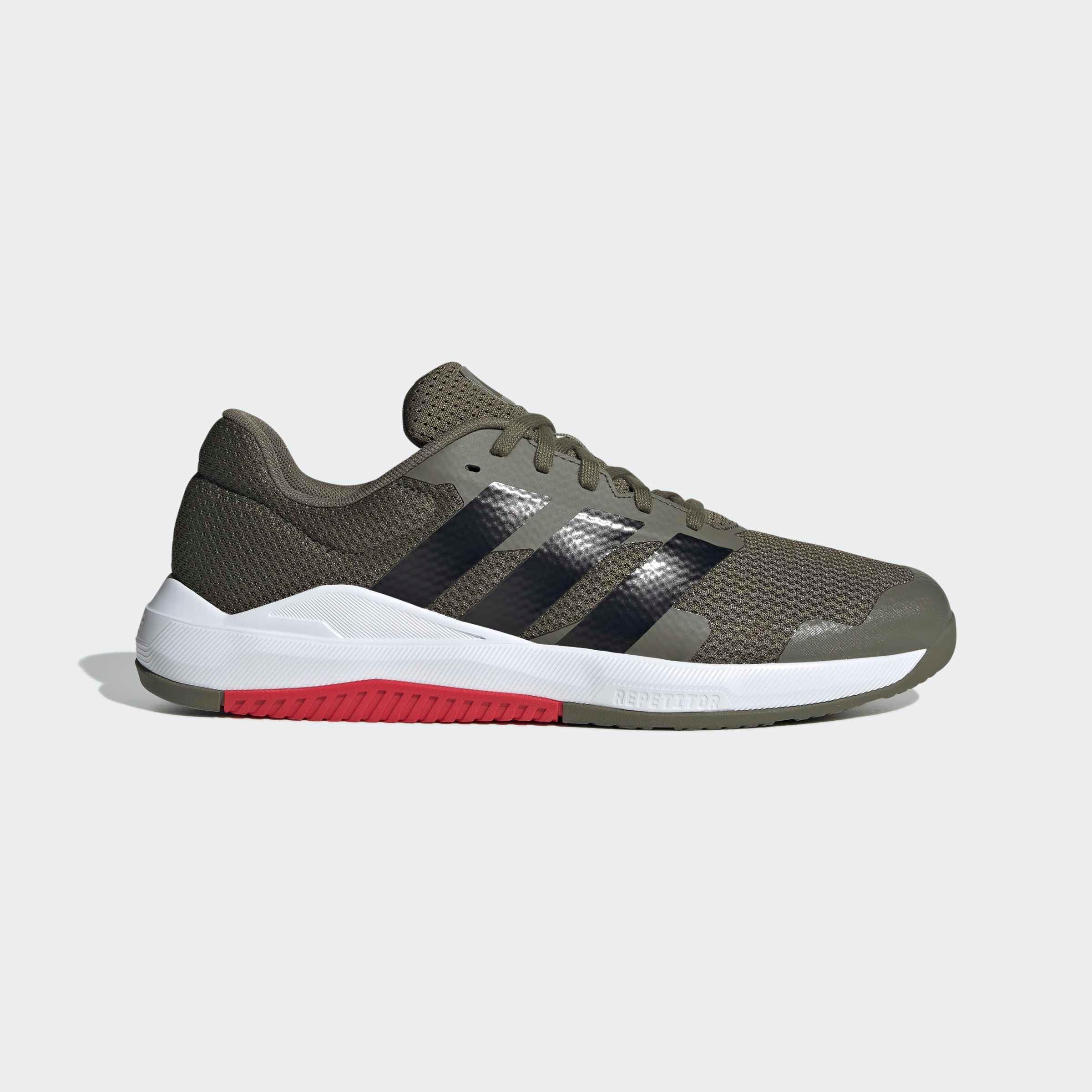 Trainingsschuh ADIDAS PERFORMANCE "DROPSET BASE", Damen, Gr. 46,5, olive strata, core schwarz, pure ruby, Textil, Schuhe