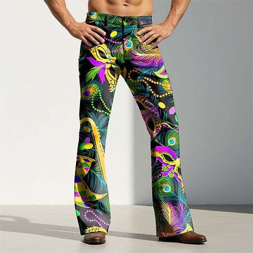 Mardi Gras Homme Paisley Carnaval Masque à plumes Pantalons Pantalon Disco Pantalons pattes d'éléphant des années 60 et 70 Taille Moyenne Vintage Rétro Soirée Fête Poches Latérales Pantalon à jambe