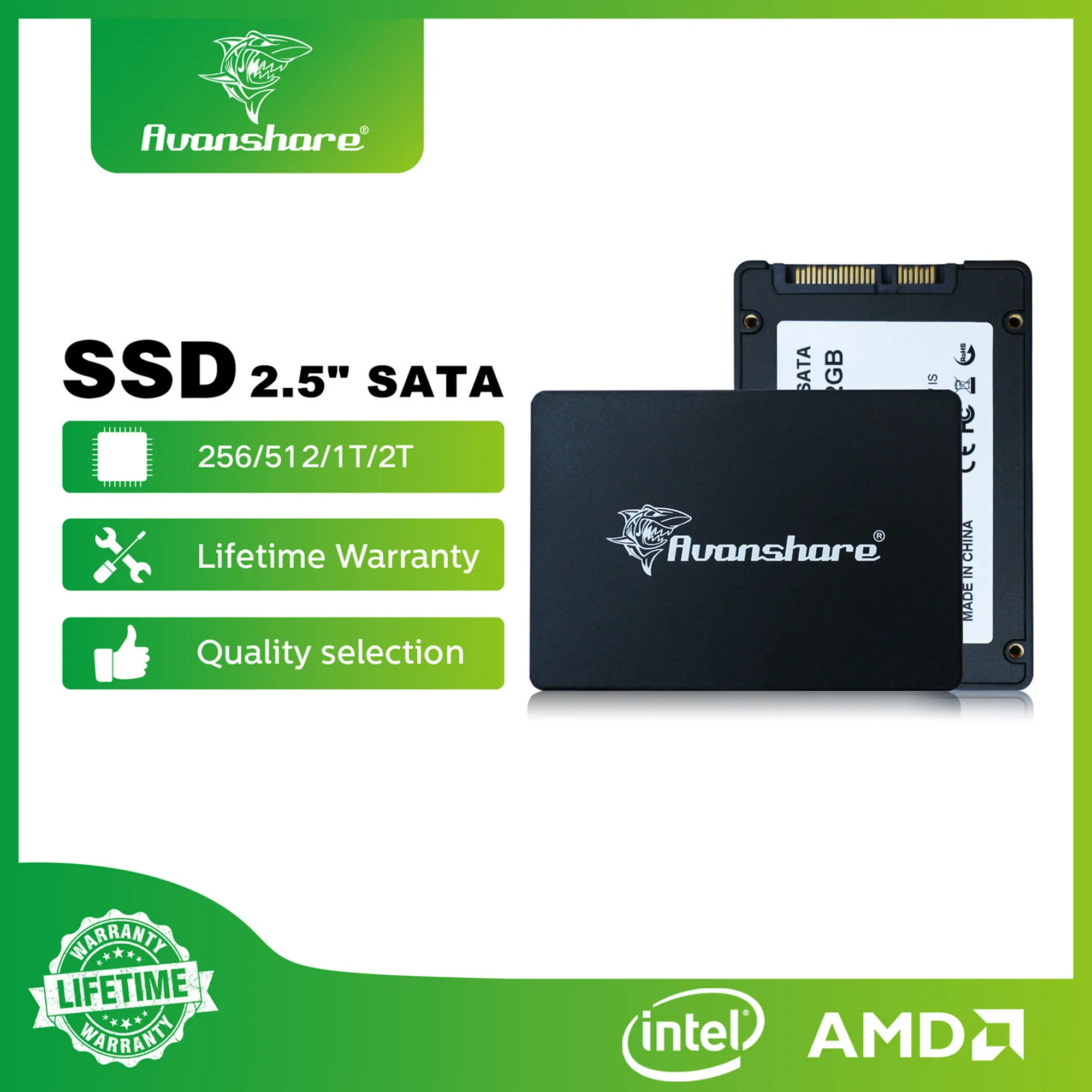Avanshare SSD-Festplatte 128 GB 256 GB 512 GB 1 TB Sata 3 2,5 Zoll 2 TB Solid-State-Laufwerksplatte für Desktop-Laptop Image
