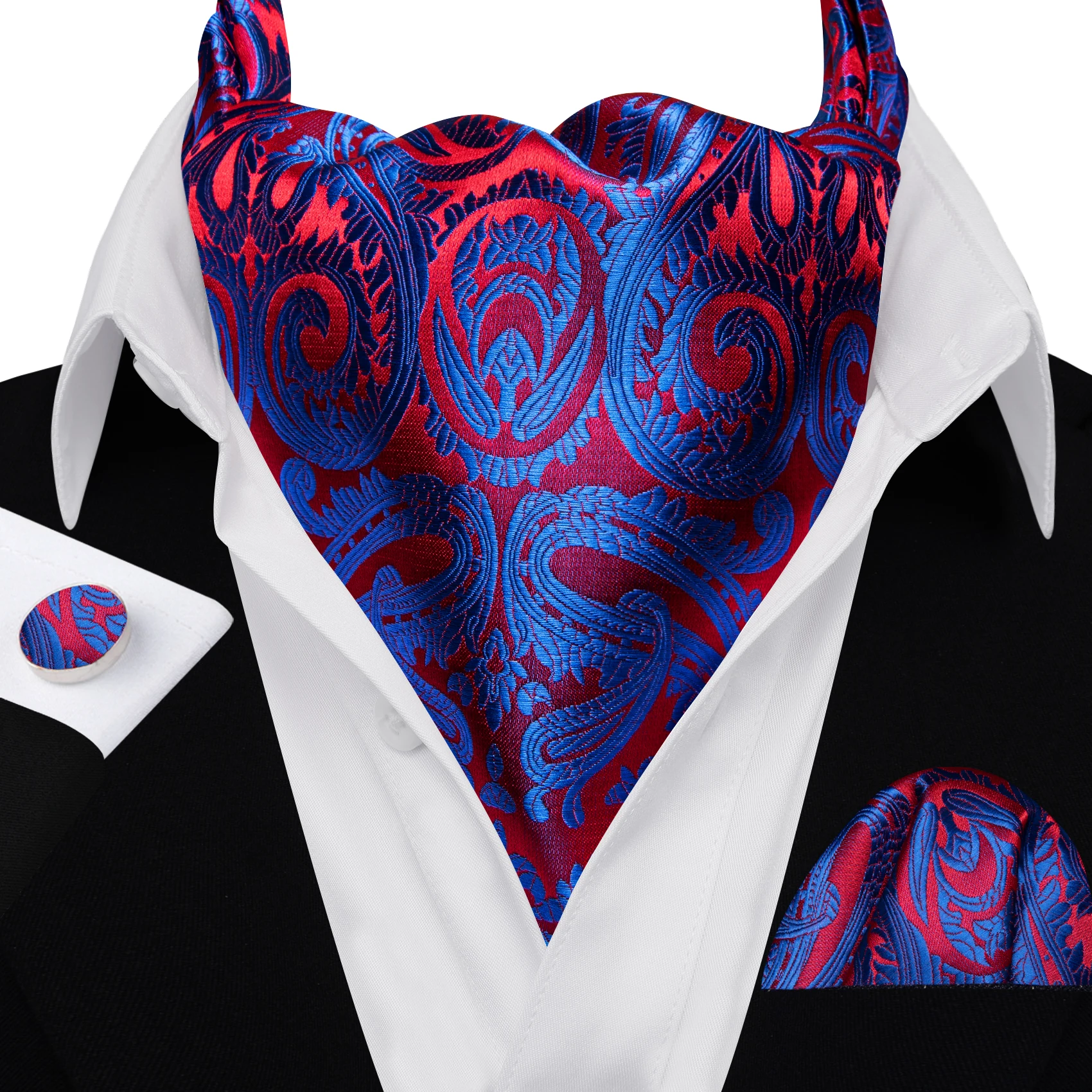 Barry.Wang Mode Männer Ascot Paisley Floral Jacquard Lila Blaugrün Rot Krawatte Krawatte Scrunch Selbst Britischen Set Formale Hochzeit Party Image