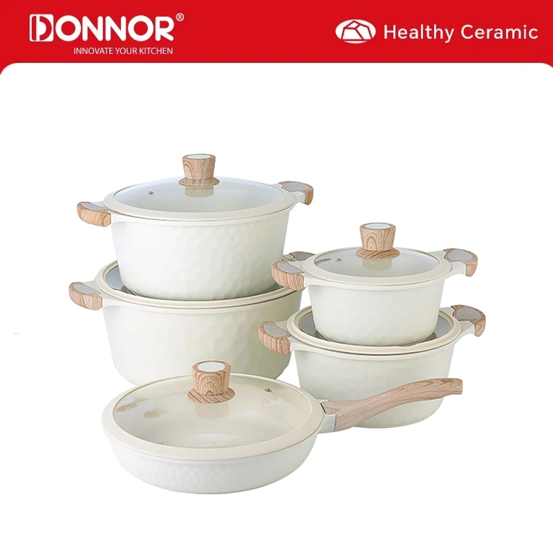 DONNOR Töpfe und Pfannen-Set, 10-teiliges antihaftbeschichtetes Kochgeschirr-Set, ungiftig, Induktion, Küchen-Kochgeschirr-Sets mit Bratpfannen, Suppentopf JT526 Image