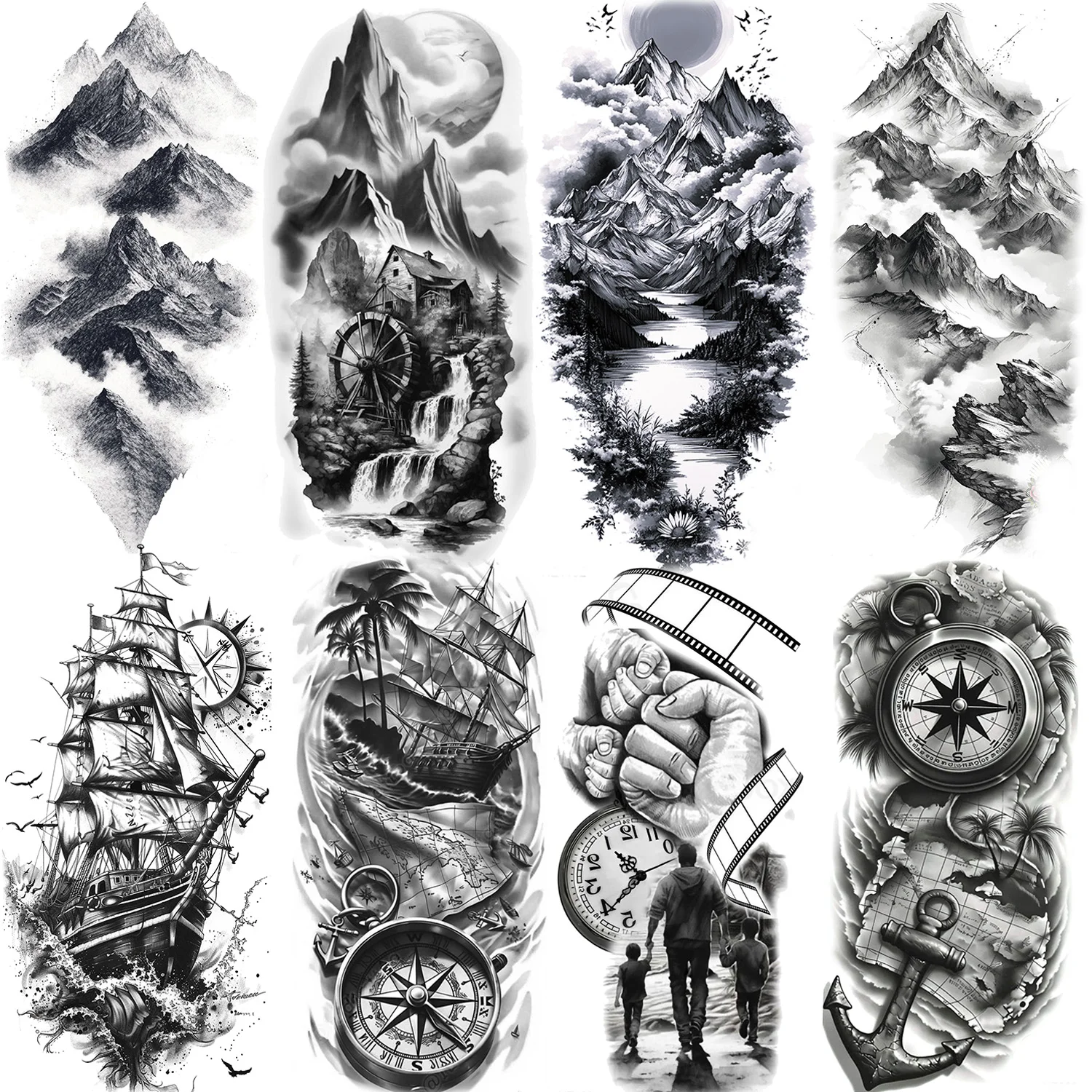 1 Sheet Realistic 3D Mountain River Temporary Tattoos For Men Women Fake Tattoos Waterproof Body Art Long Lasting Tatoo Sticker Image