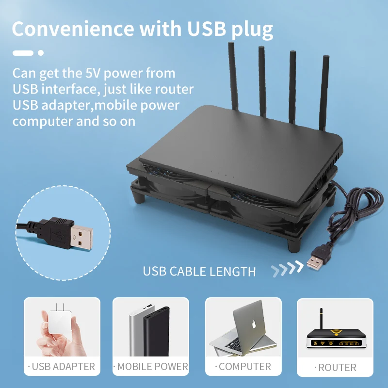 Leiser Lüfter mit USB-Schnittstelle, verwendet für Router Rack DIY, Modemempfänger, Audio-Video-Netzwerkschrank-Server-Kühlprojekt, La Image