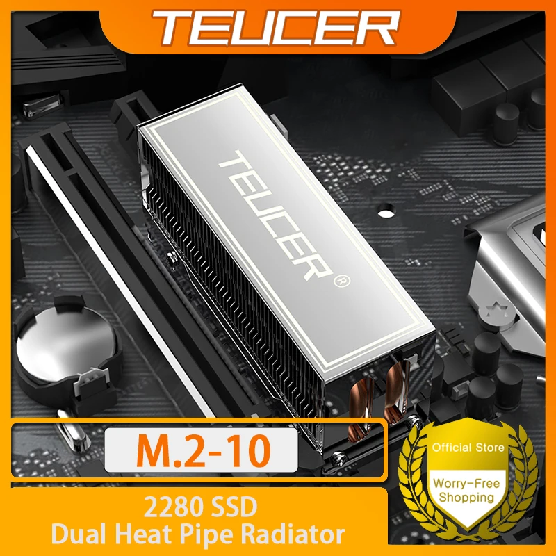 TEUCER M.2 SSD-Kühlkörper M2 2280 NVME-Kühler-Kit Dual Heat Tube Aluminium Kupfer Material PC Solid State Drive Kühler Image