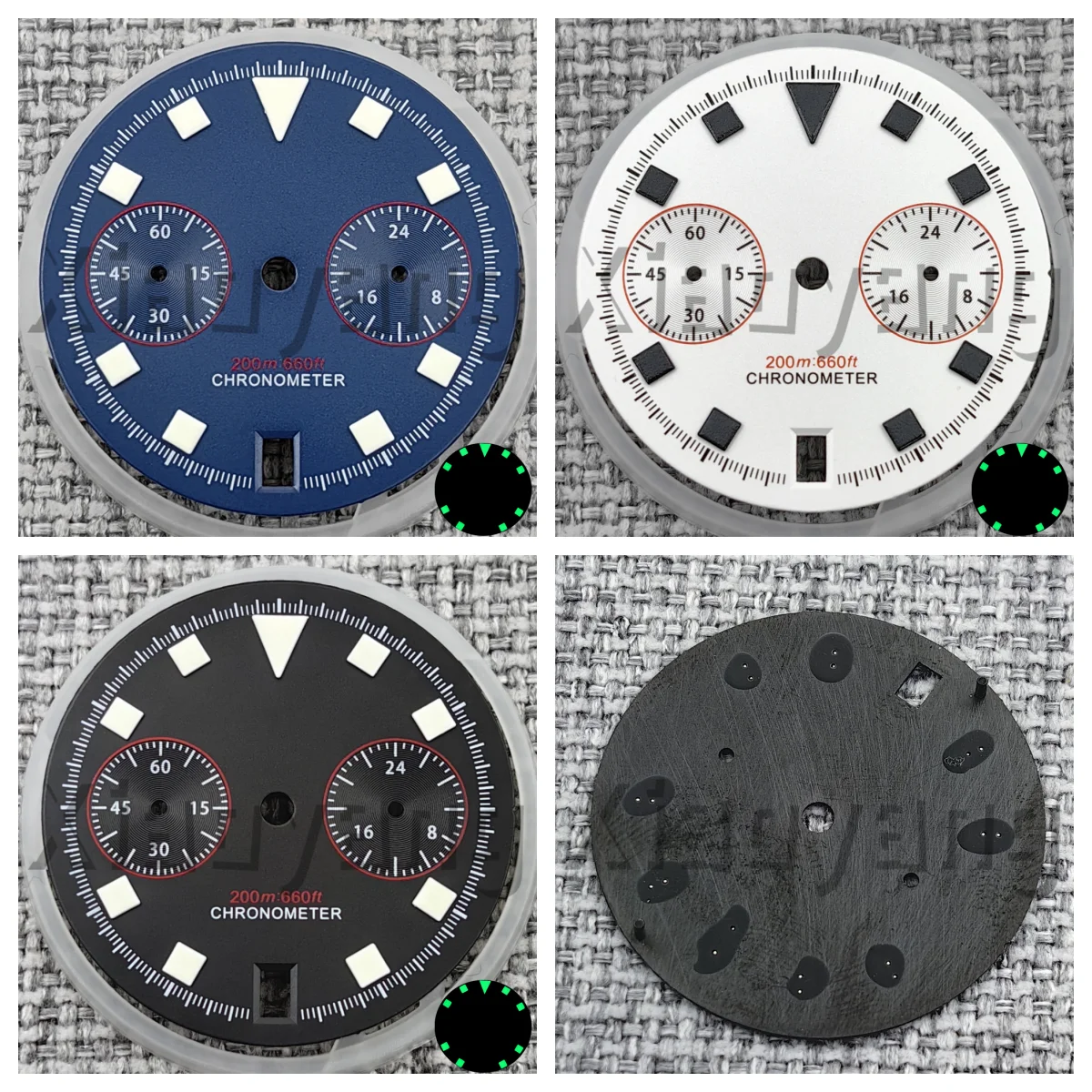 30 mm blau/weiß/schwarz Pelagos FXD Chronograph Radfahrer VK64 Zifferblatt mit C3 grün leuchtend passend für VK64 Uhrwerk Uhrenzubehör