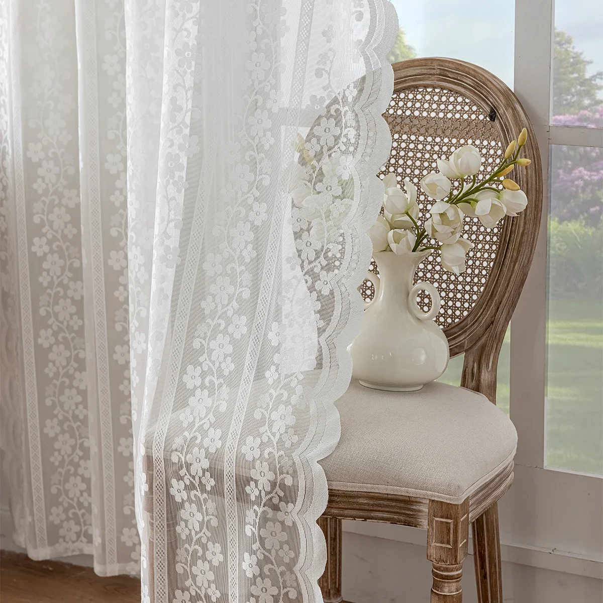 1 Stück vertikal gestreifter Rosenmuster-Vorhang, Fensterschutz für Wohnzimmer, Schlafzimmer, Küche, Heimdekoration, Stangentasche Image