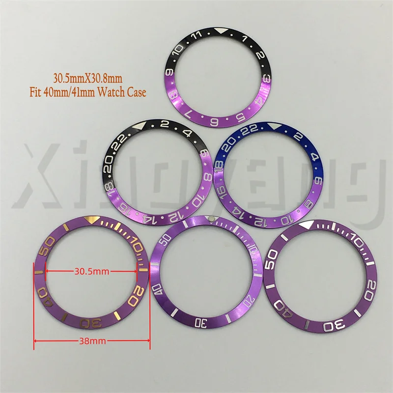 38mm schwarz lila blau lila Uhr Lünette 12/24/60 Einsatz mit für 40mm gmt Taucher uhr Gehäuse Herren uhr ersetzen Teil Titan