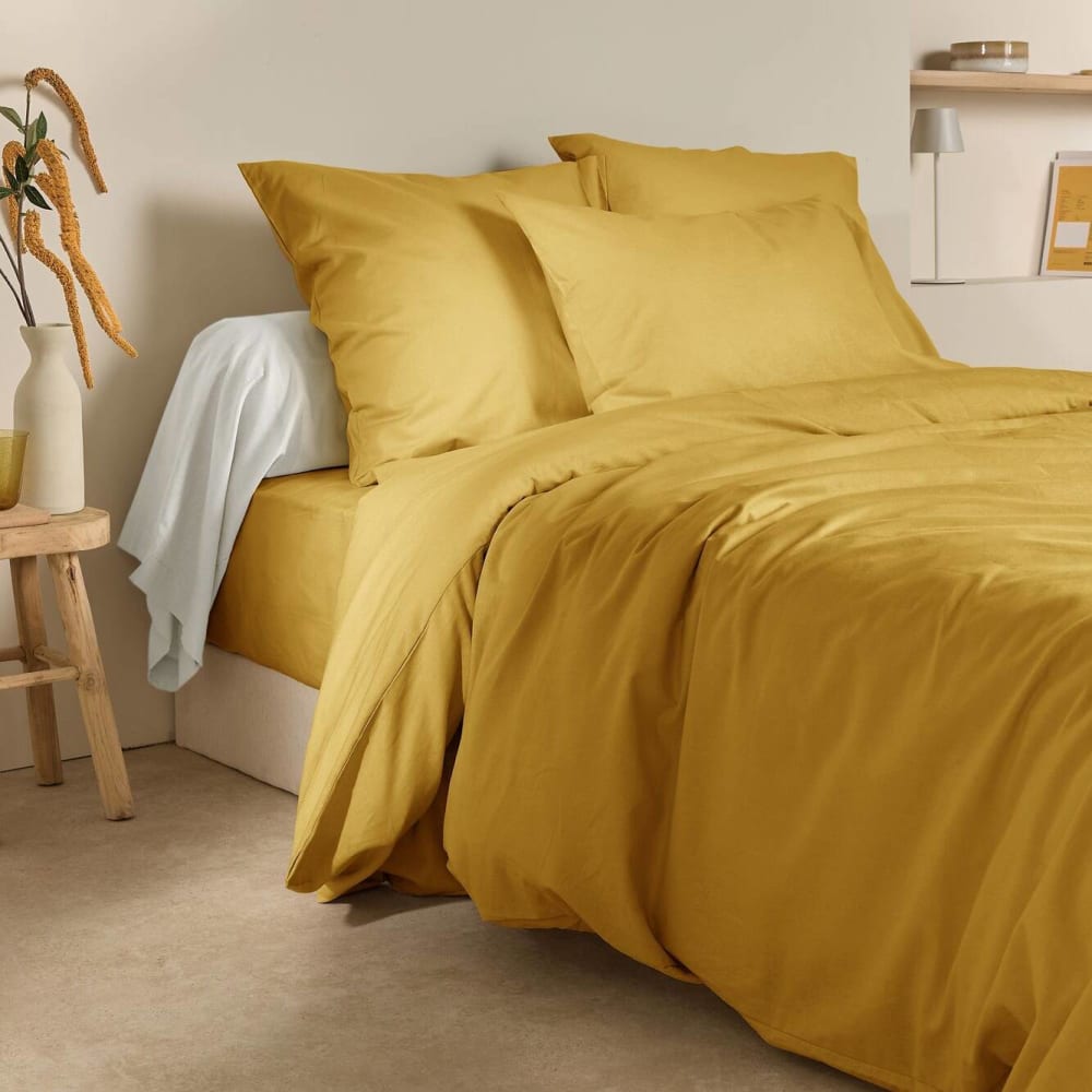 Housse de couette 75% coton 25% lin curry 200 x 200 cm