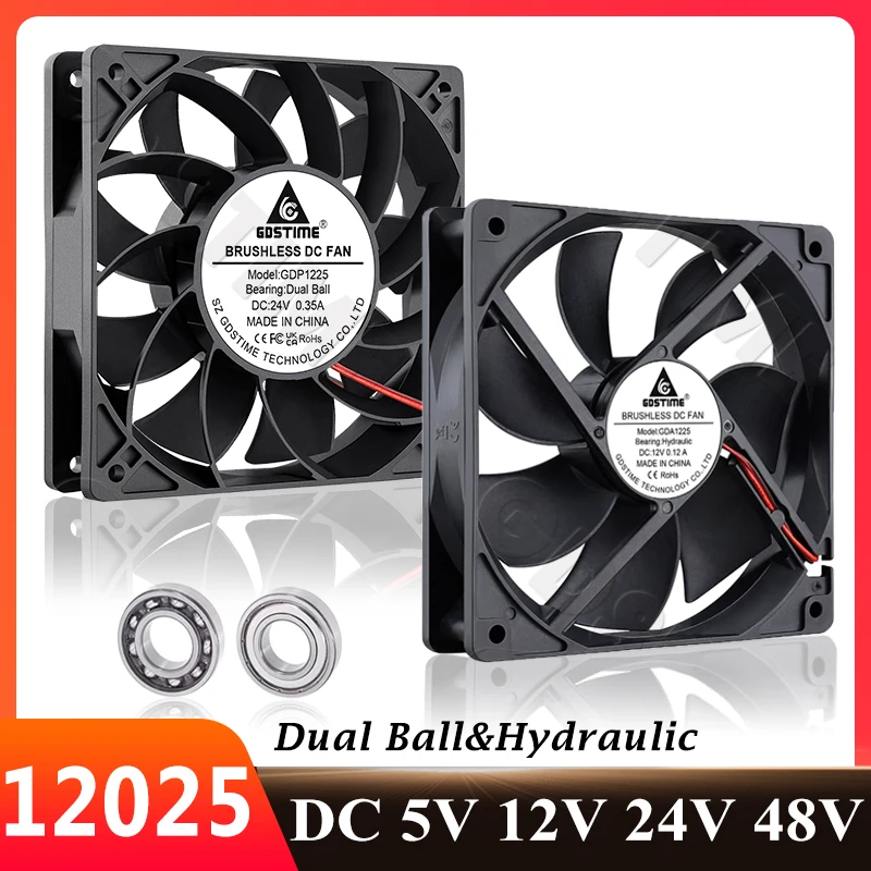 Gdstime Ventola per PC 120MM Ventola di raffreddamento 12025 24V 12V DC Ventola assiale senza spazzole Ventola per case del computer USB Doppia sfera 48V 5V Dispositivo di raffreddamento della CPU PWM