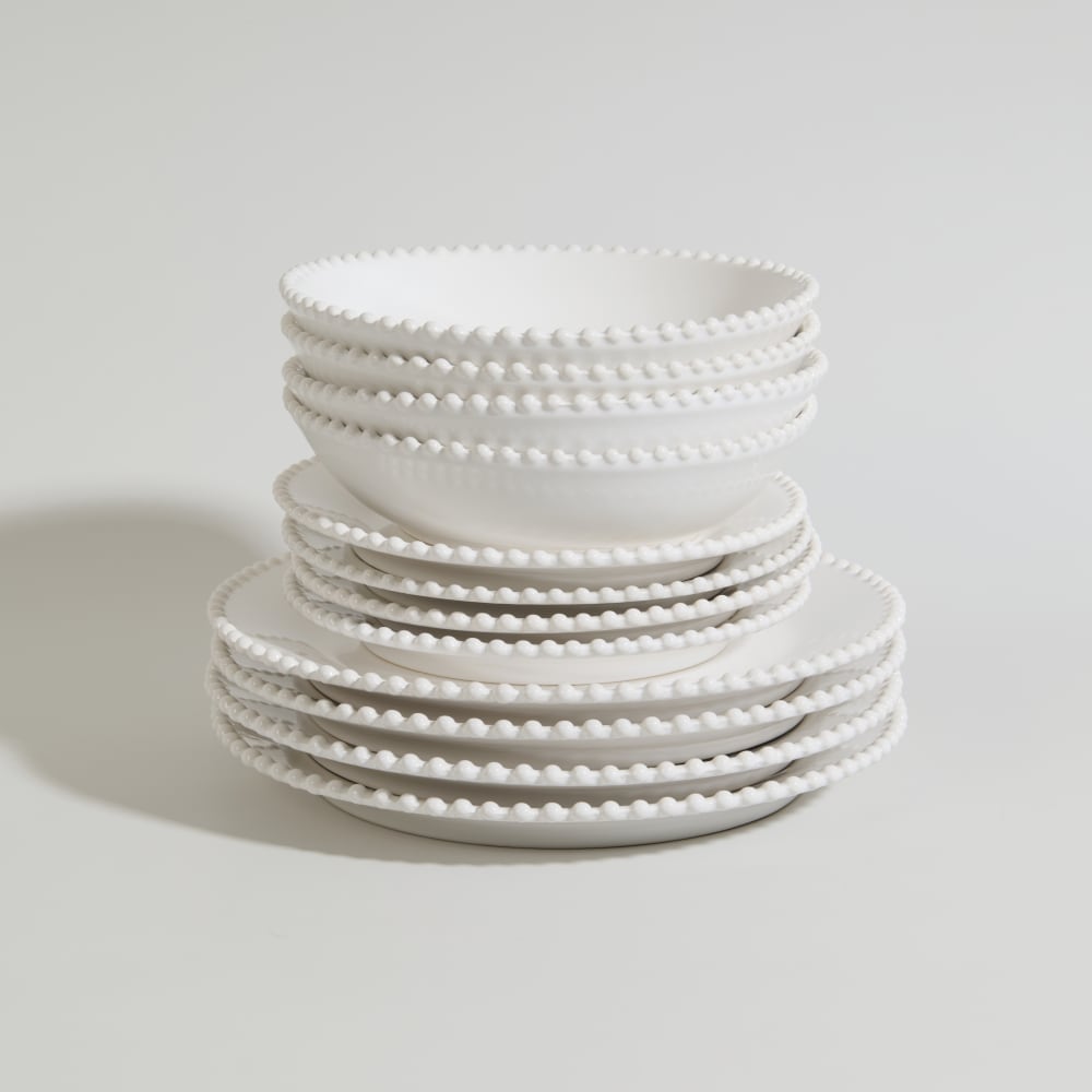 Service de table 12 pièces en céramique perlée blanche