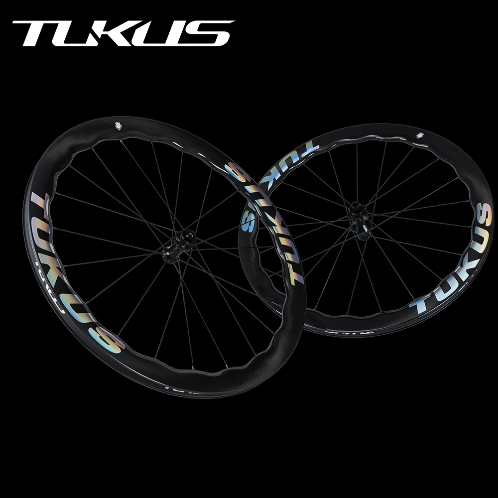 Set di ruote per aerodinamica Tukus Ruota per freno a disco per bici da strada Ruote in carbonio Set di ruote per onde di qualit