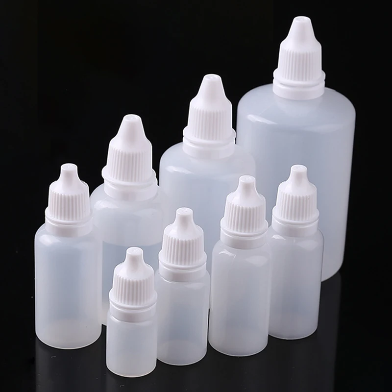 100 pz Bottiglie Contagocce Bottiglia di Goccia Spremibile Bottiglia Vuota di Plastica Liquido Gocce Per Gli Occhi Fiala 3 ml 5 ml 10 ml 15 ml 20 ml 30 ml 50 ml 100 ml