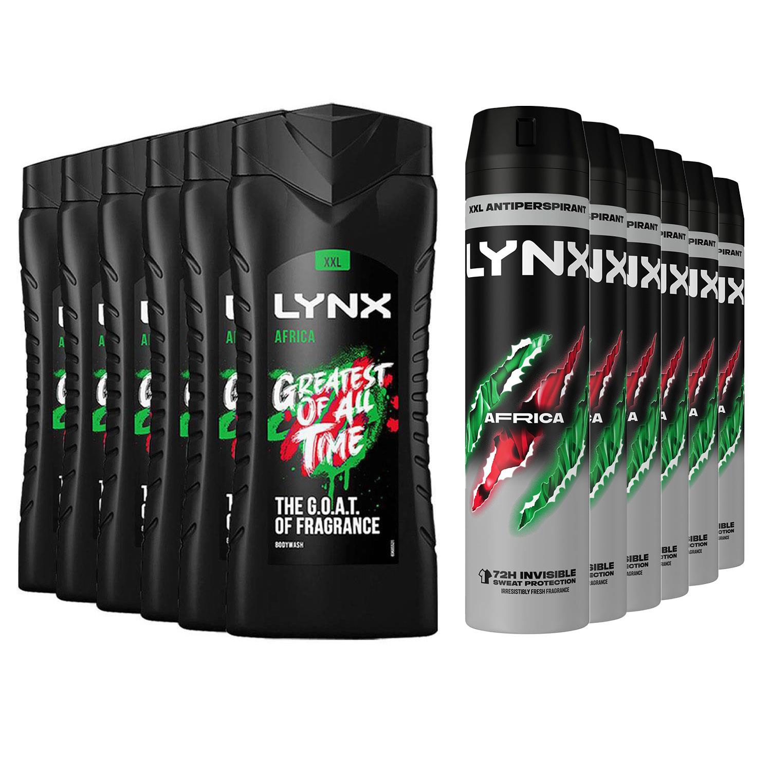 Lynx Mens 6x Each Africa 12H Refreshing Showergel 500 & 72HFresh Antiperspirant 250ml - One Size | Lynx Sale | Discount Designer Brands