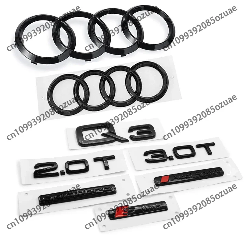 Emblema 4 anelli con logo in ABS per cofano anteriore e bagagliaio posteriore, adesivo decorativo per Audi Q3 2013-2022 Sline Quattro, accessori decorativi