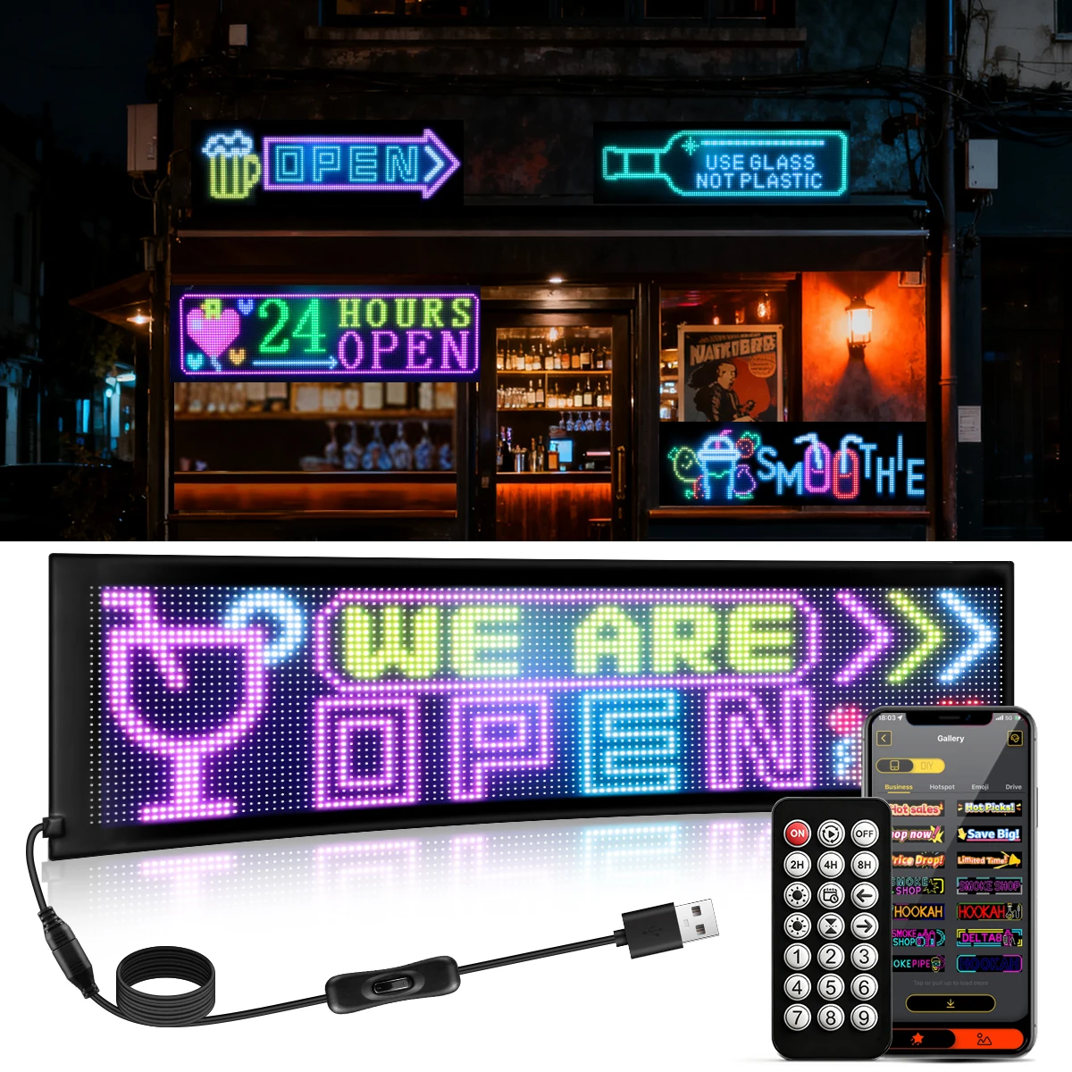 Doppelreihiges RGB LED-Matrix-Pixel-Panel-Display, Smart Programmierbares DIY Auto-Teufelsaugen-Schild, Text-Anime-Werbeleuchte Image