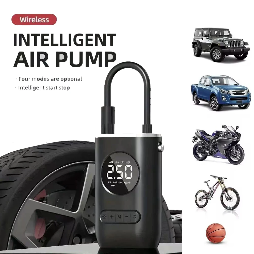 Mini pompa d'aria di gonfiaggio elettrica per auto pompa per pneumatici portatile senza fili con display digitale di ricarica portatile per palla per bici da moto per auto