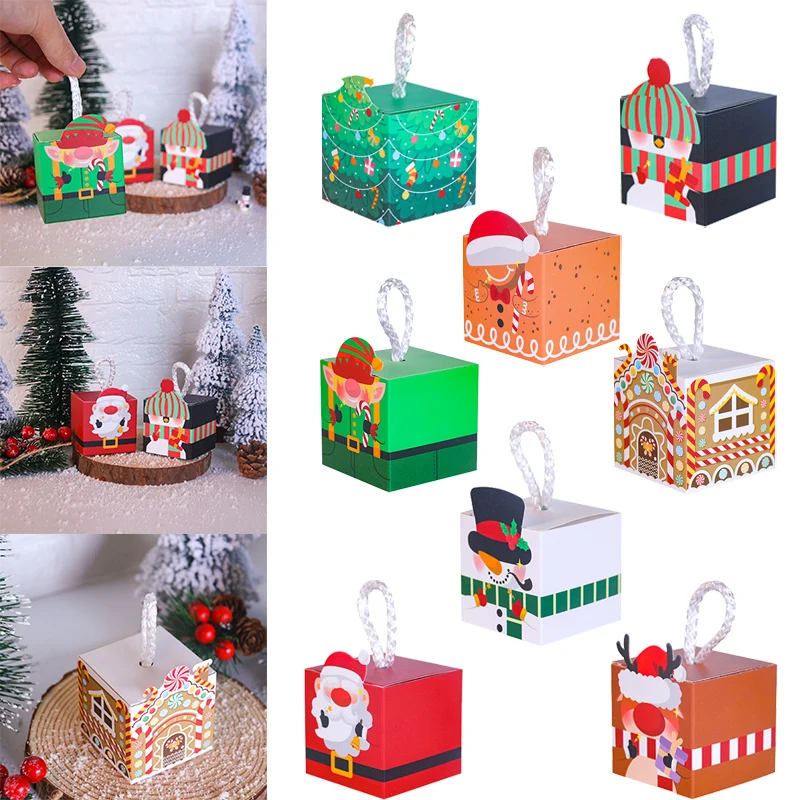 10 stücke Weihnachten Geschenke Box Cartoon Santa Claus Weihnachten Baum Süßigkeiten Cookie Geschenk Verpackung Boxen Weihnachten Home Dekorationen 2025 Navidad Image
